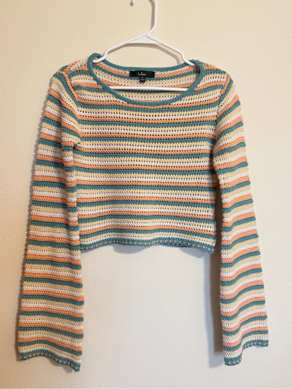Lulu's Striped Crochet Crop Sweater